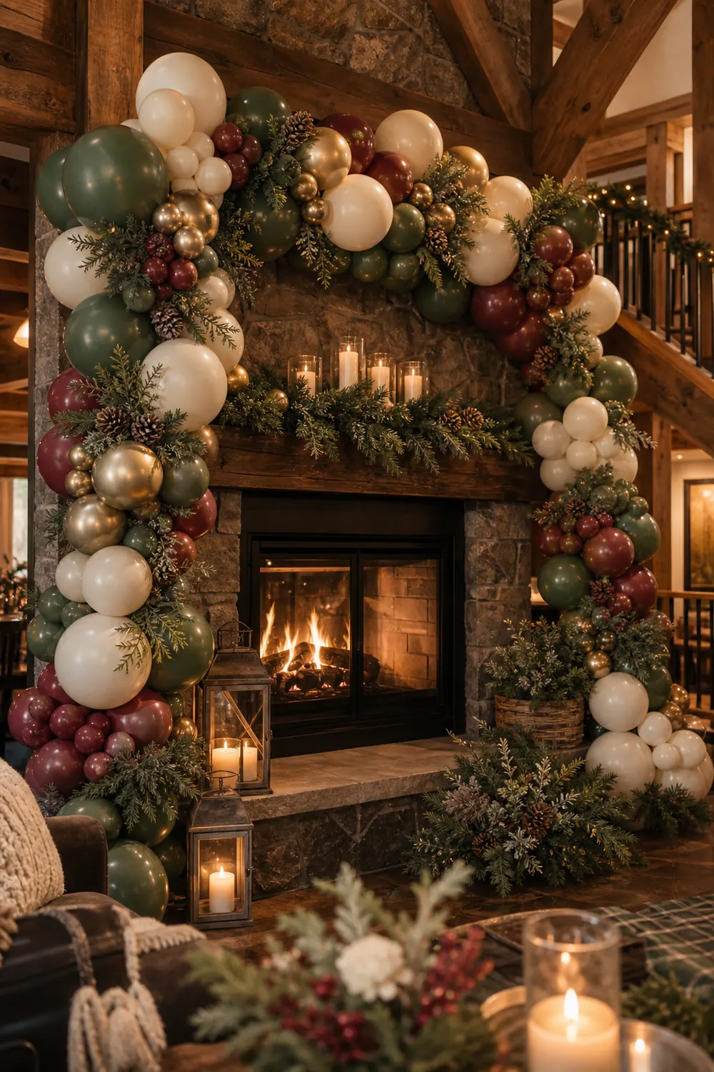 Holiday balloon decor in a mountain lodge