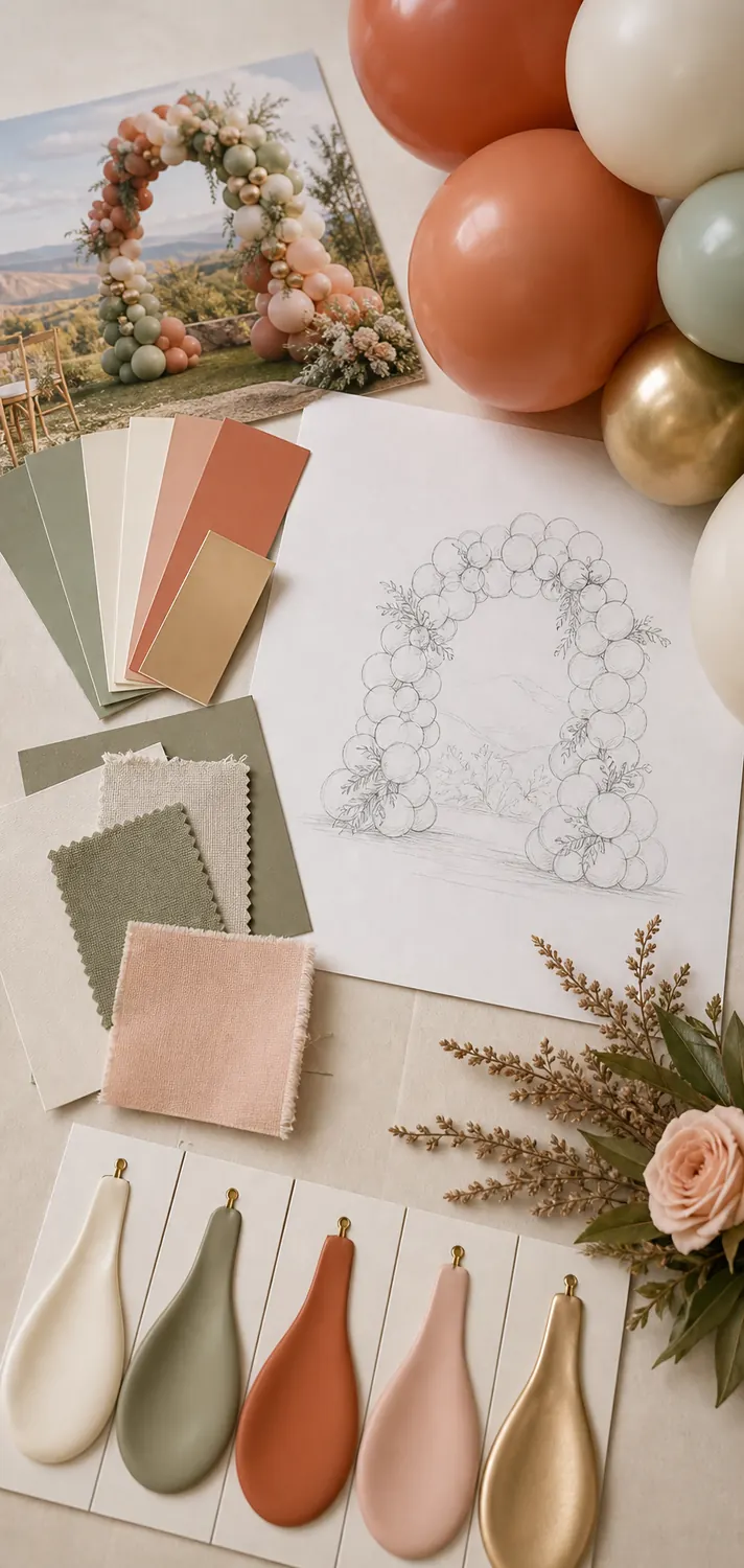Balloon decor mood board and palette proposal